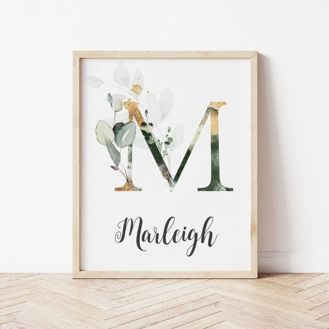 M Letter Monogram Greenery Nursery Name Wall Print (Creator Uploaded)