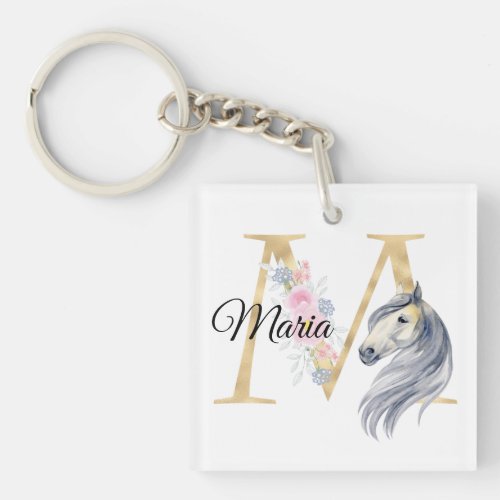 M letter personalised name monogram with horse keychain