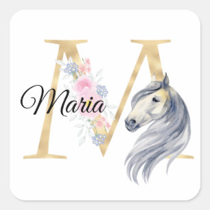 M letter personalised name monogram with horse  square sticker