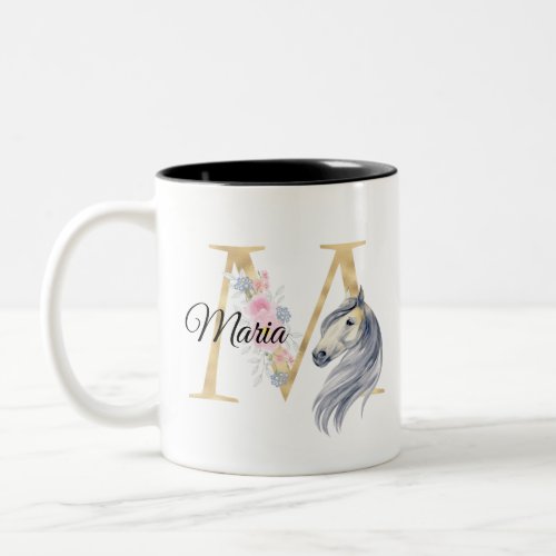 M letter personalised name monogram with horse   Two_Tone coffee mug