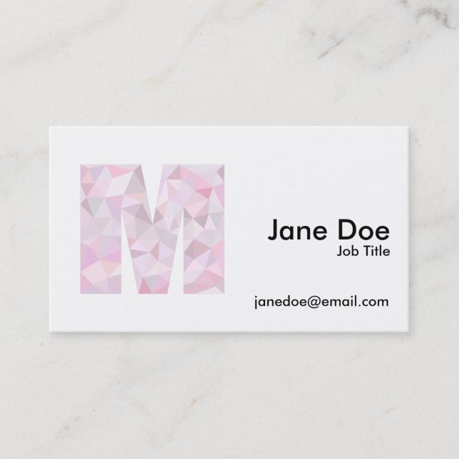 M - Low Poly Triangles - Neutral Pink Purple Gray Business Card (Front)
