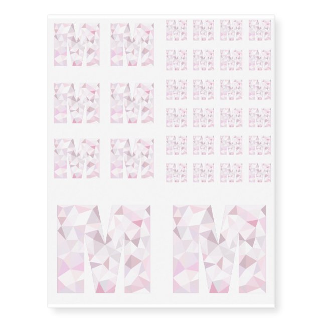 M - Low Poly Triangles - Neutral Pink Purple Gray Temporary Tattoos (Front)