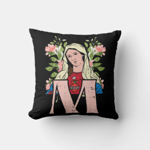 M Mary Virgin Sacred Heart Jesus Religious Catholi Throw Pillow