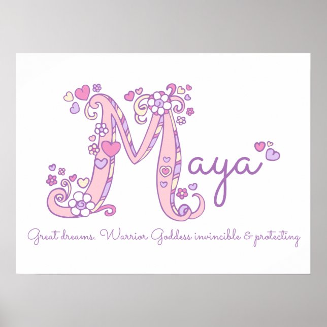 M monogram art Maya girls name meaning poster (Front)