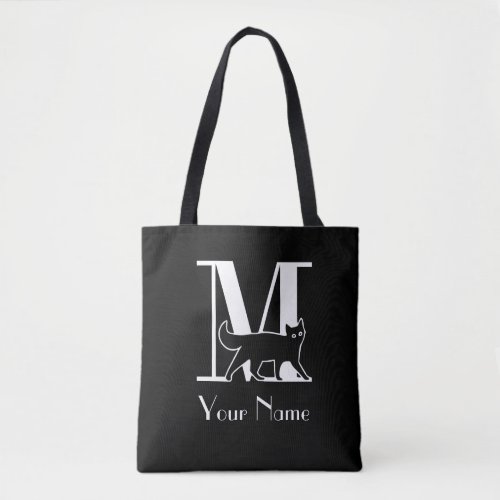 M Monogram Black And White Cute Cat Font Tote Bag