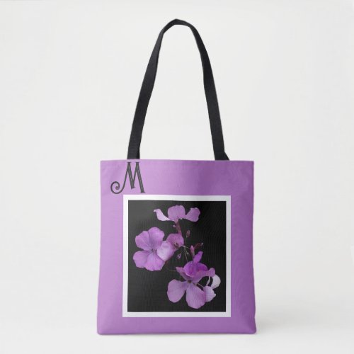 M monogram customizable purple floral trendy boho  tote bag