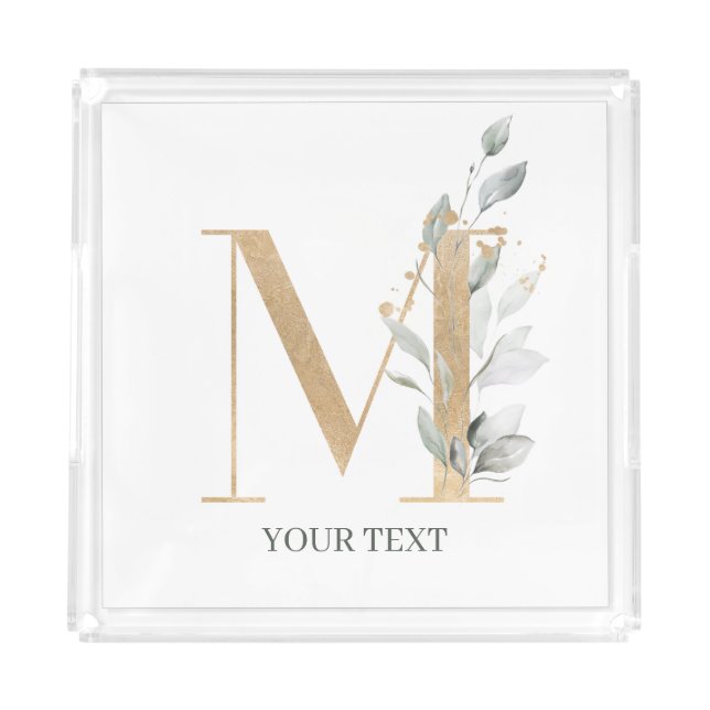 M Monogram Floral Personalized Acrylic Tray (Front)