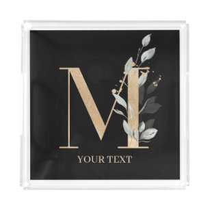 M Monogram Floral Personalized Acrylic Tray