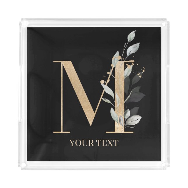 M Monogram Floral Personalized Acrylic Tray (Front)