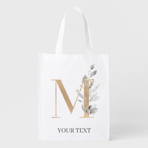 M Monogram Floral Personalized Grocery Bag