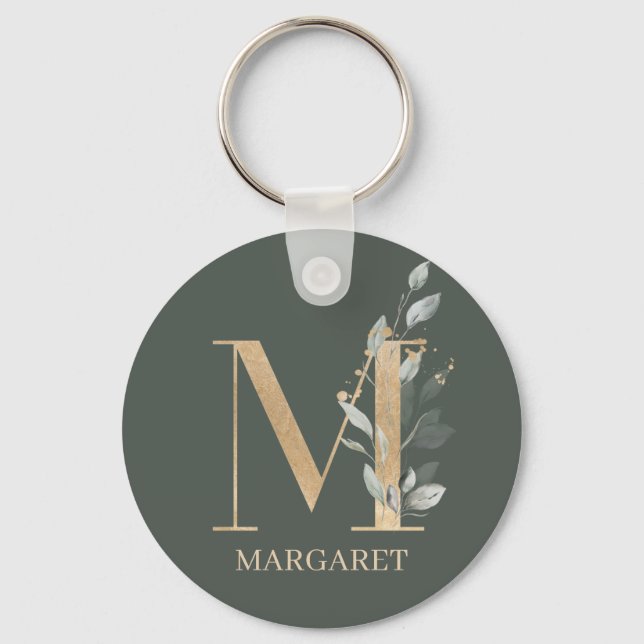 M Monogram Floral Personalized Keychain (Front)