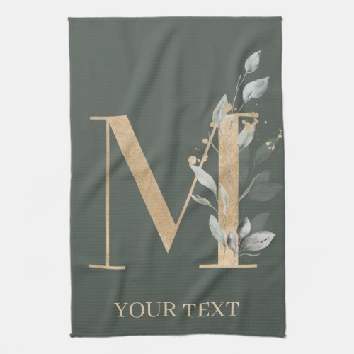 M Monogram Floral Personalized Kitchen Towel