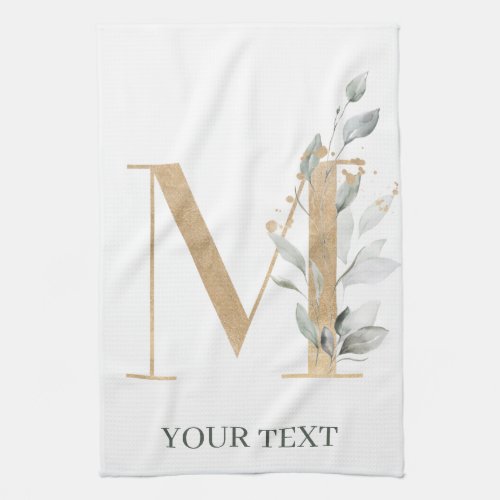 M Monogram Floral Personalized Kitchen Towel