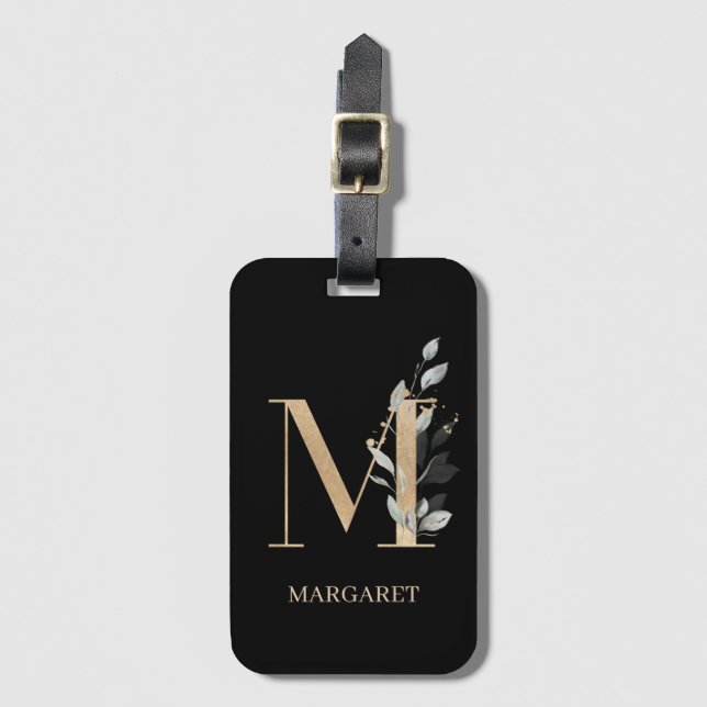M Monogram Floral Personalized Luggage Tag (Front Vertical)