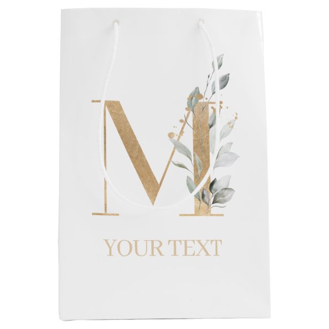M Monogram Floral Personalized Medium Gift Bag (Front)