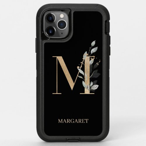 M Monogram Floral Personalized OtterBox Defender iPhone 11 Pro Max Case