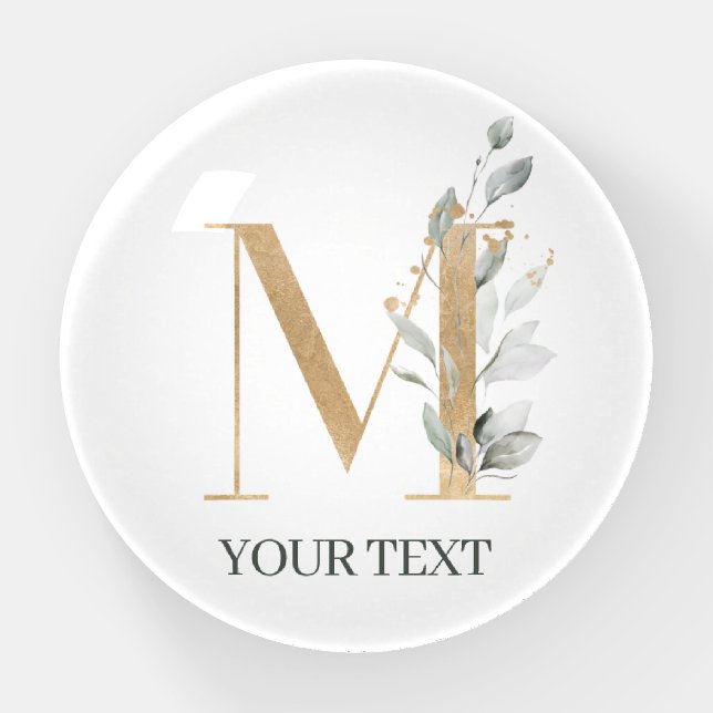 M Monogram Floral Personalized Paperweight (Front)