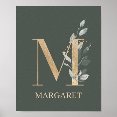 M Monogram Floral Personalized Poster
