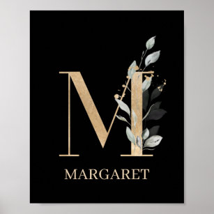 Letter M Initial Monogram Wall Decor - Floral Alphabet Art Home Decoration  for Bedroom, Living Room, Bathroom, Office - Personalized Monogrammed Gift