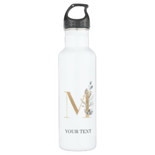 M Monogram Floral Personalized Stainless Steel Water Bottle