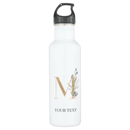 M Monogram Floral Personalized Stainless Steel Water Bottle