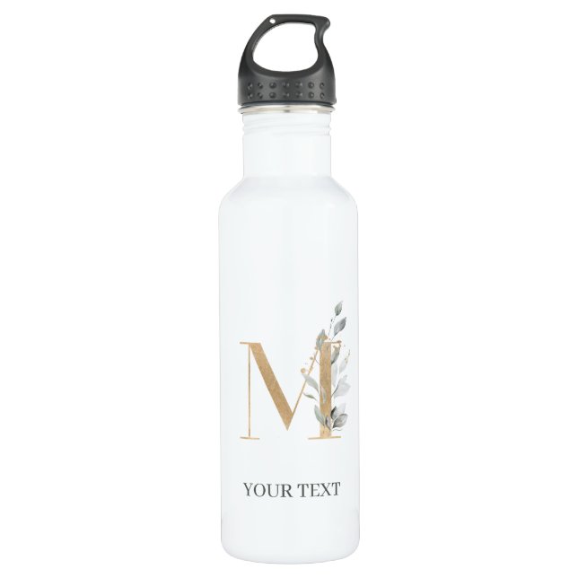 M Monogram Floral Personalized Stainless Steel Water Bottle (Front)