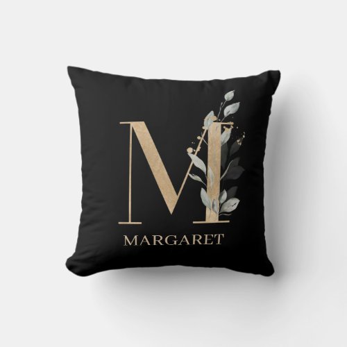 M Monogram Floral Personalized Throw Pillow