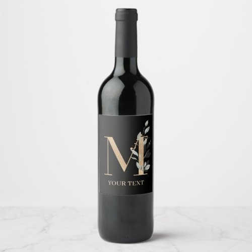 M Monogram Floral Personalized Wine Label