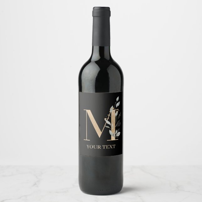 M Monogram Floral Personalized Wine Label (Front)