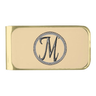 M Monogram Gold Finish Money Clip