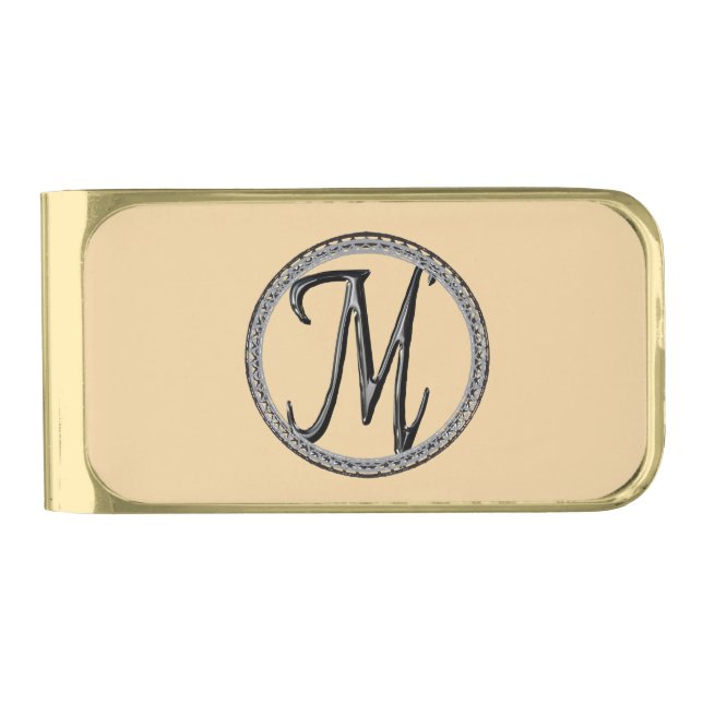 M Monogram Gold Finish Money Clip (Front)