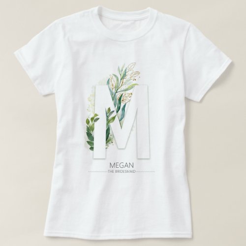 M Monogram Gold Greenery Leaves Elegant T_Shirt