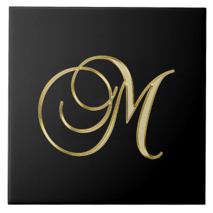 M monogram Gold Script Ceramic Tile