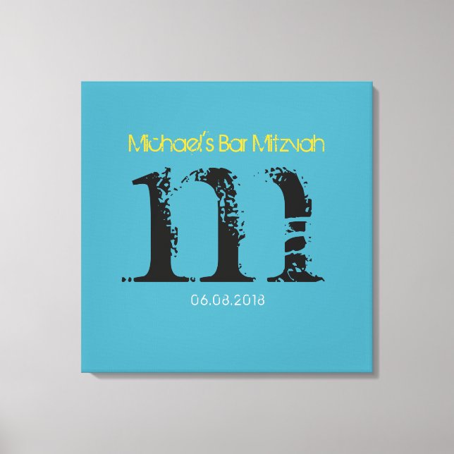 M Monogram Initial Bar Bat Mitzvah Sign-In Board Canvas Print (Front)