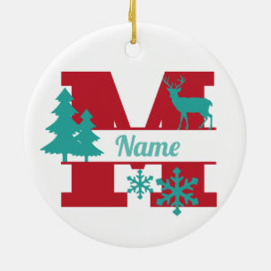 M Monogram Initial Christmas Holiday Tree Ornament