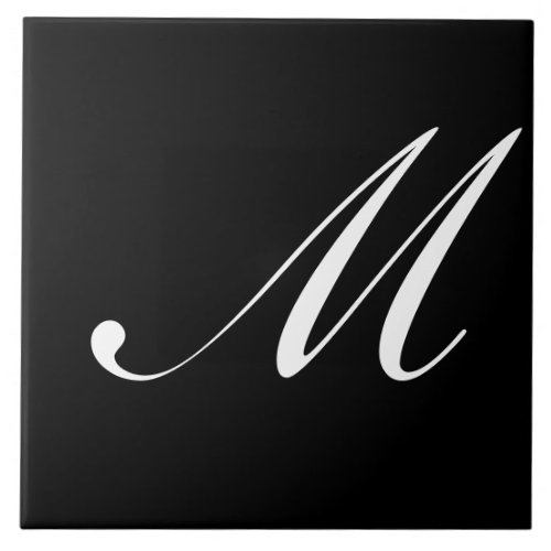 M Monogram Initial White on Black Ceramic Tile