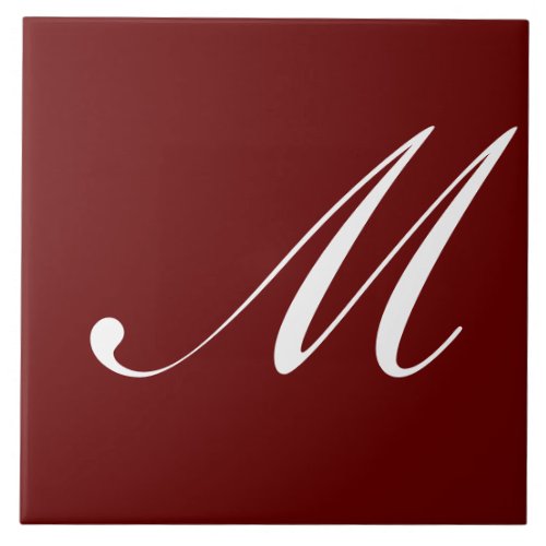 M Monogram Initial White on Dark Red Ceramic Tile