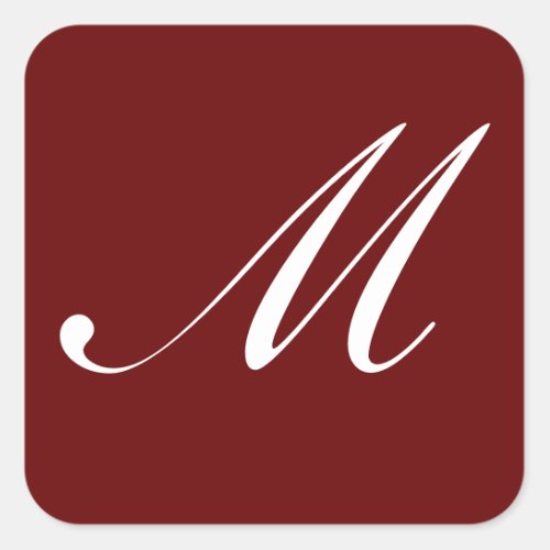 M Monogram Initial White on Dark Red Square Sticker