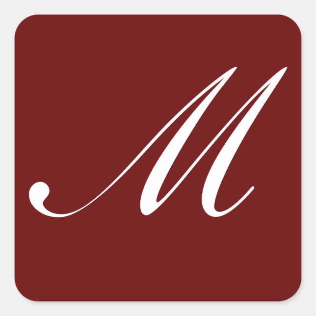 M Monogram Initial White on Dark Red, Square Sticker (Front)