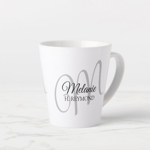 M monogram name initial nice white latte mug