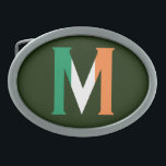 M Monogram overlaid on Irish Flag bbt Belt Buckle<br><div class="desc">M Monogram overlaid on Irish Flag Belt Buckle

Design © Trinkets and Things 2017 - AHP Design. All Rights Reserved.</div>