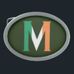 M Monogram overlaid on Irish Flag bbt Belt Buckle<br><div class="desc">M Monogram overlaid on Irish Flag Belt Buckle

Design © Trinkets and Things 2017 - AHP Design. All Rights Reserved.</div>