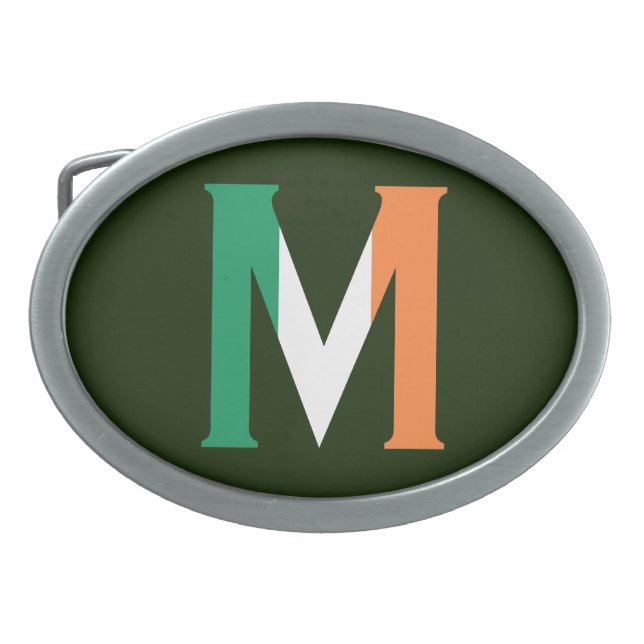 M Monogram overlaid on Irish Flag bbt Belt Buckle (Front)