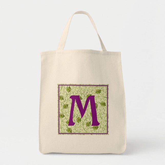 M-Monogrammed Spring Floral Grocery Tote (Front)