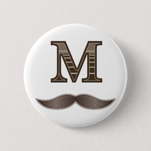 M Mustache Pinback Button (Front)