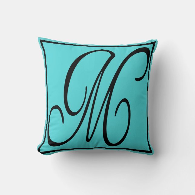 M PILLOW- The Letter M on Aqua Background Throw Pillow (Front)