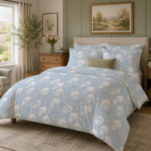 M Punk pastel blue Gothic skulls foliage Halloween Duvet Cover