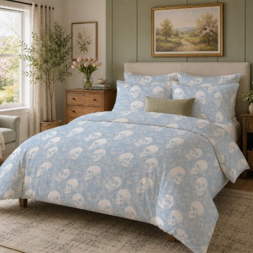 M Punk pastel blue Gothic skulls foliage Halloween Duvet Cover