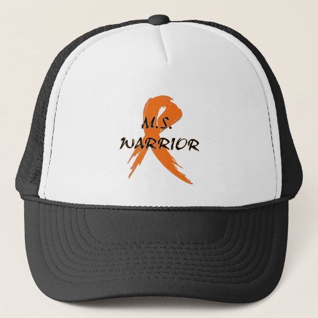 M.S. Warrior words with orange ribbon Trucker Hat (Front)