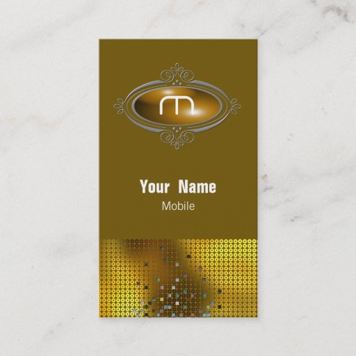 Customizable M Sequin Monogram Gold Business Card